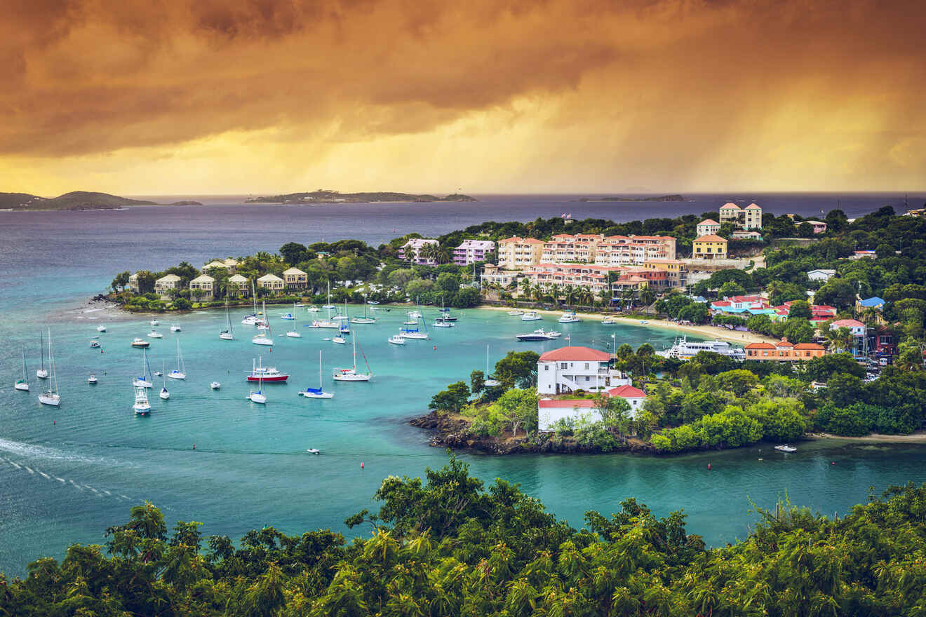 Aerial view of St John at sunset